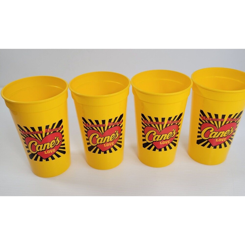 Raising Canes Yellow One Love 24 oz Plastic Reusable Cup Lot of 4 Local Ohio NEW